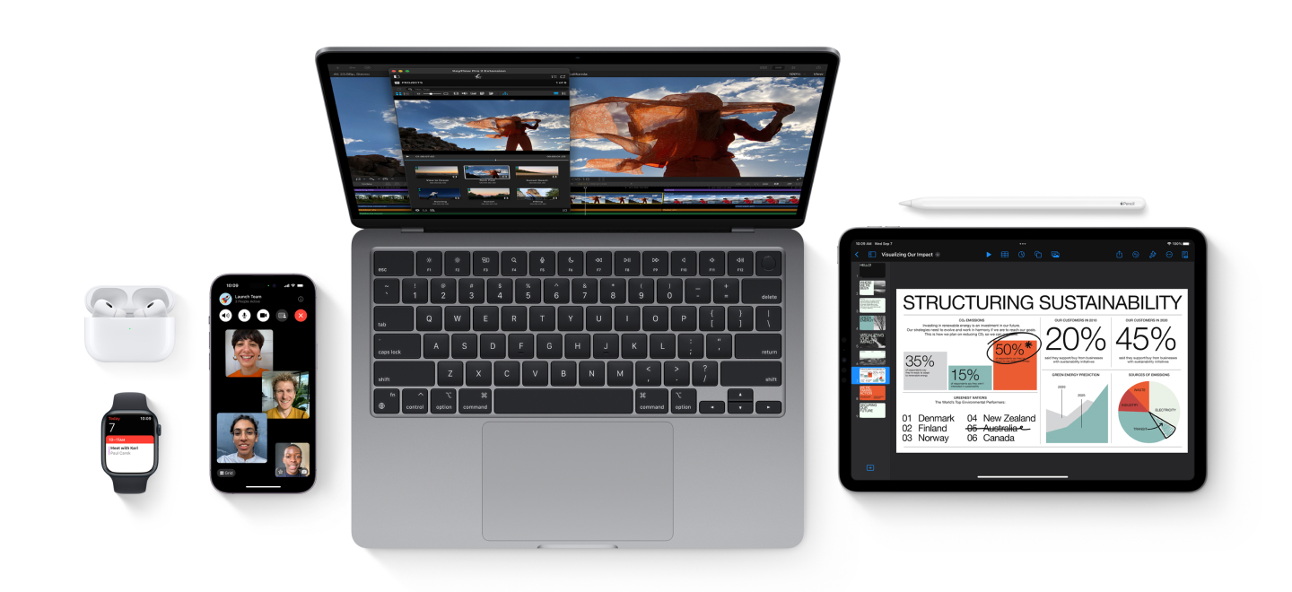 MacBook, Magic Mouse, Magic Keyboard y AirPods